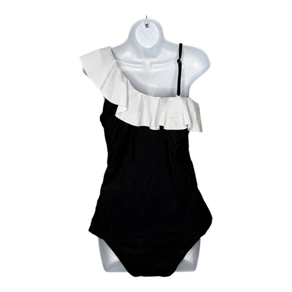 Younique Black and White Ruffle One-Piece Swimsuit Sz M - Picture 5 of 8
